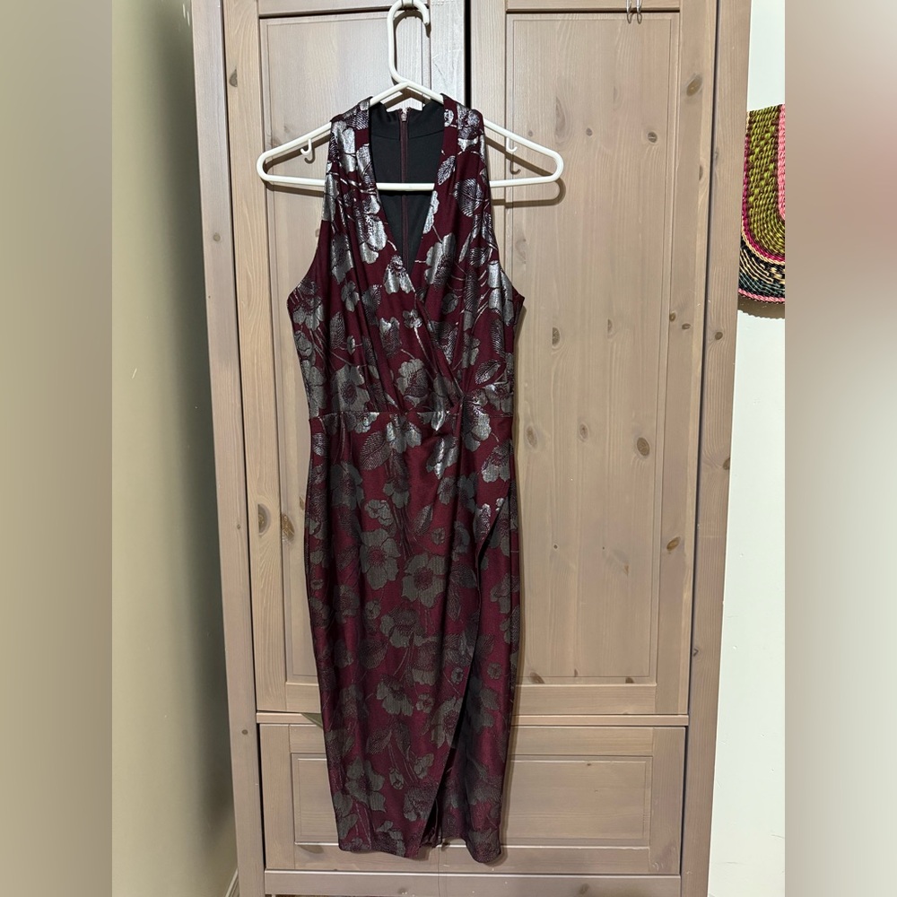 VINTAGE Le Chateau 90’s slinky wrap dress floral stretchy MADE IN CANADA